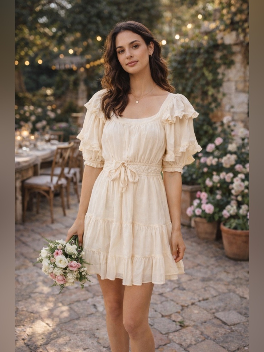Ulla Johnson Cream Ruffle Mini Dress SZ 4 Cotton Cottagecore Boho